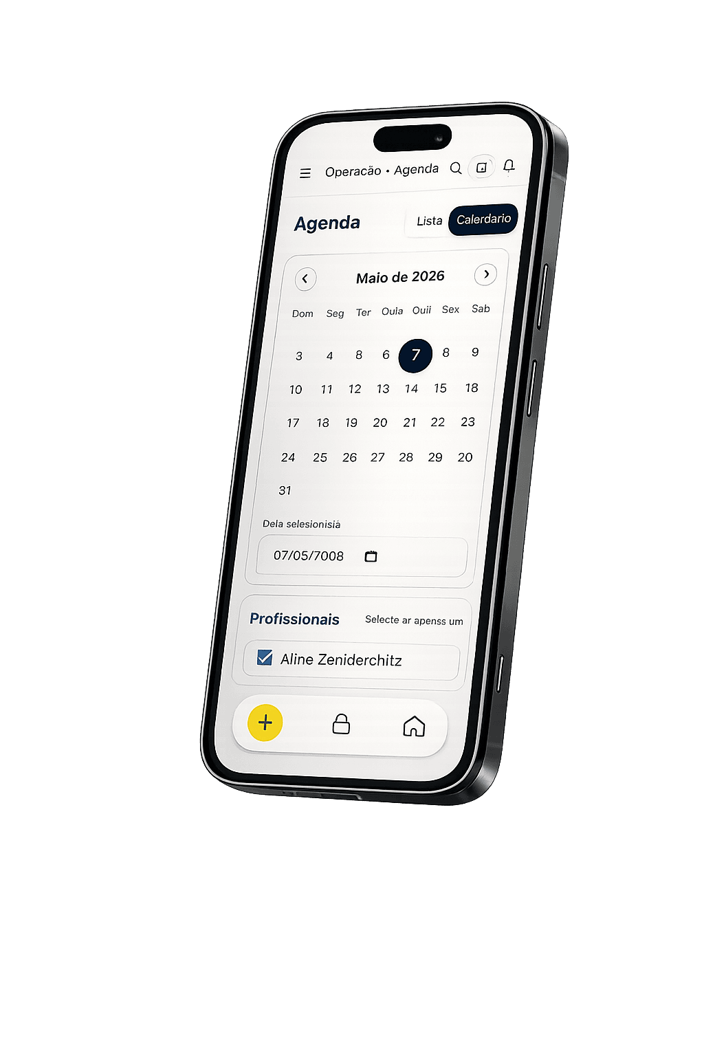 Tela da agenda do SalãoApp em um iPhone moderno.